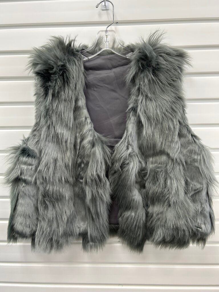Shaggy Gray Faux Fur Open-Front Vest, One Size, NWT