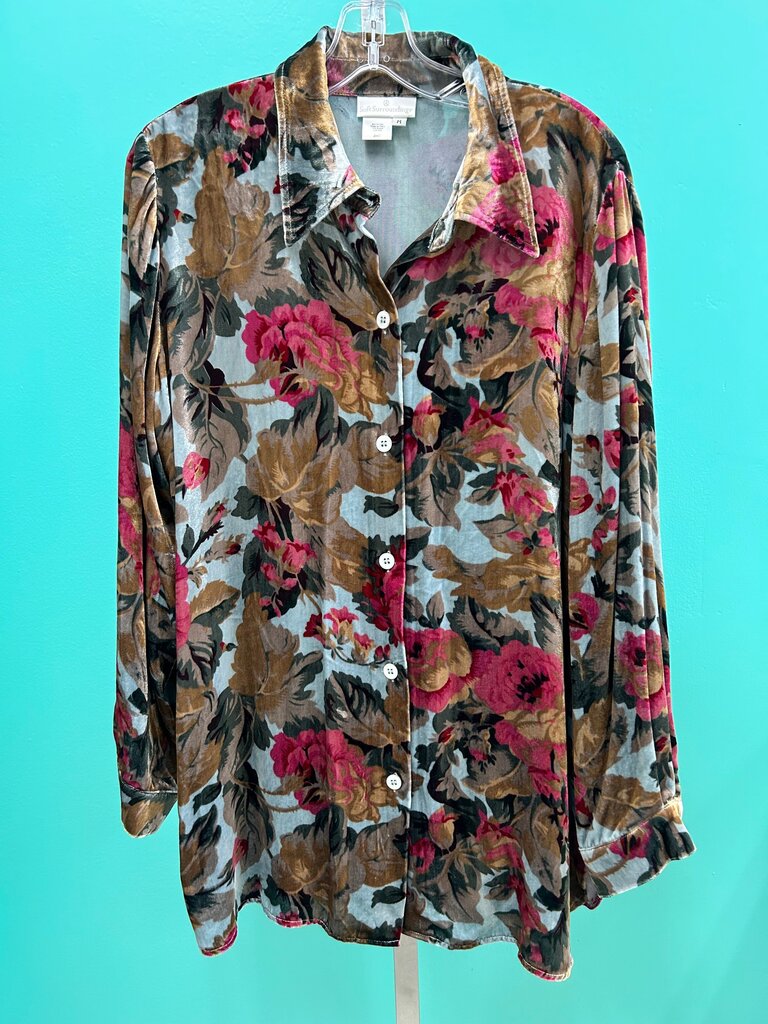 Soft Surroundings Floral Velvet Long Sleeve Button-Up Shirt