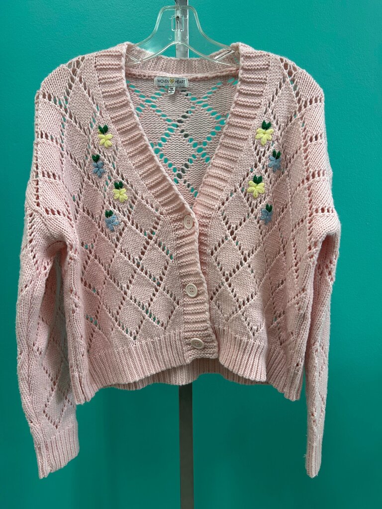 Woven Heart Pink Floral Knitted Cardigan