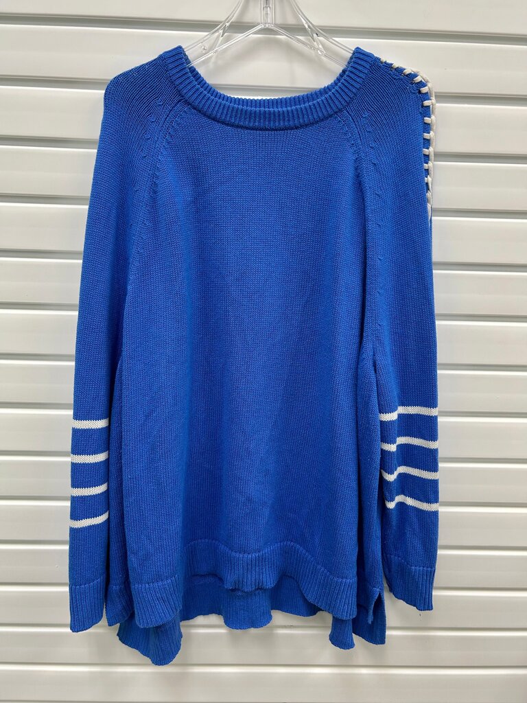 NIC+ZOE Cobalt Blue Lace-Up Shoulder Crewneck Sweater Size 3X