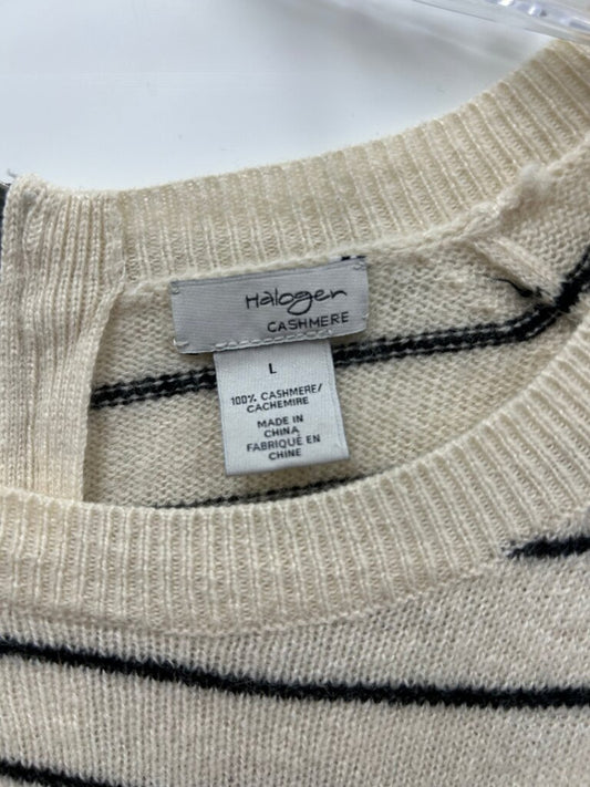 Halogen 100% Cashmere Cream & Black Striped Sweater