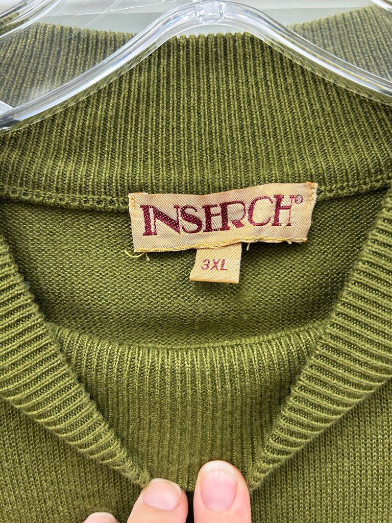 Inserch Men's Olive Green Ribbed Crewneck Sweater – Size 3XL