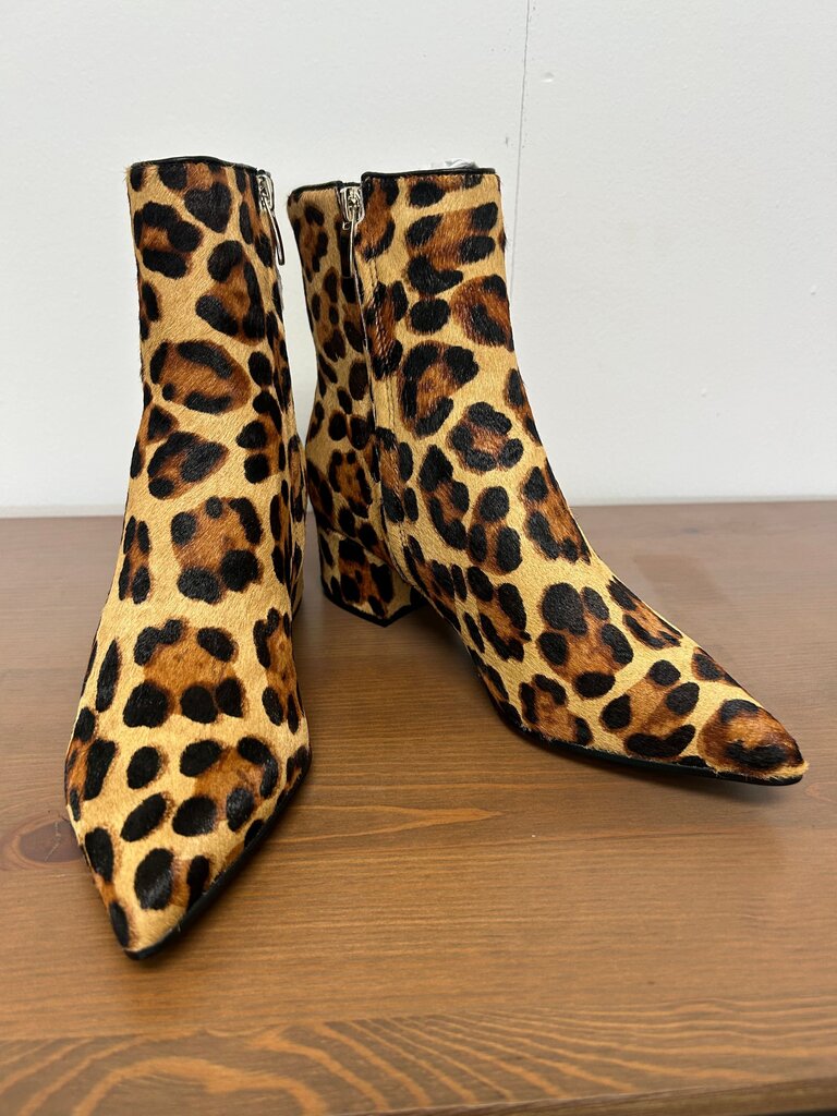 Nine West Leopard Calf Hair Pointed Toe Ankle Boots- NEW