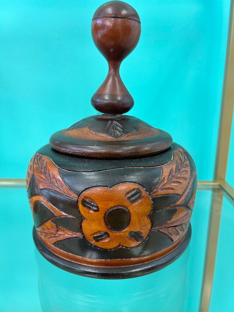 Decorative Wooden Jar with Floral Design