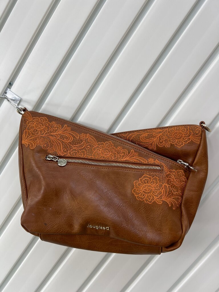 Desigual Embroidered Brown Handbag