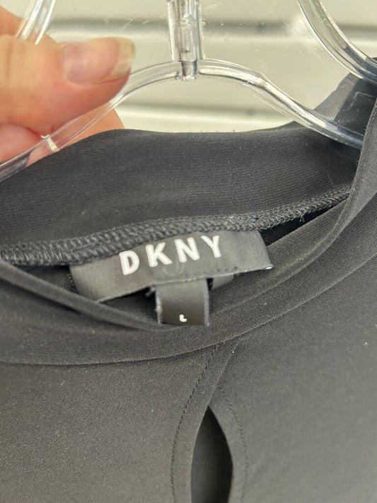 DKNY Long Sheer Sleeve Black Top L
