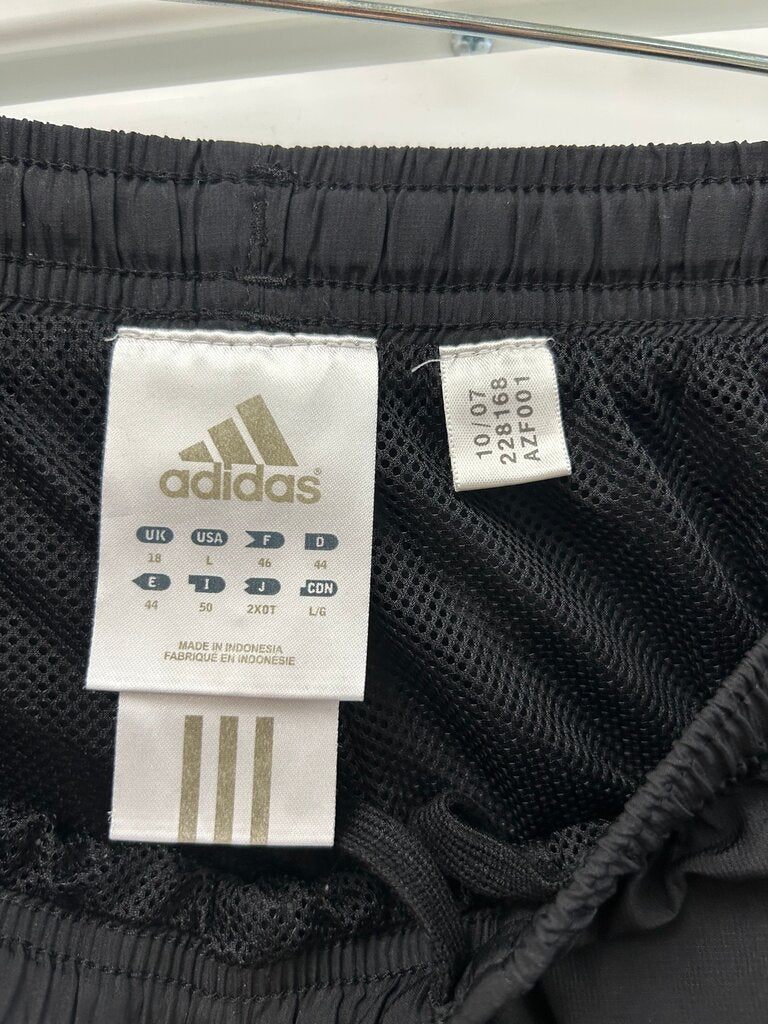 Adidas Women's Black Athletic Pants with Pink Stripes Large