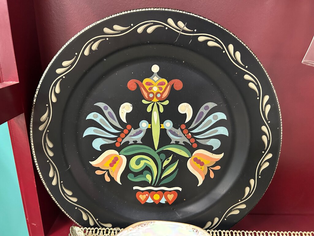 Decorative Black Plate with Floral Design