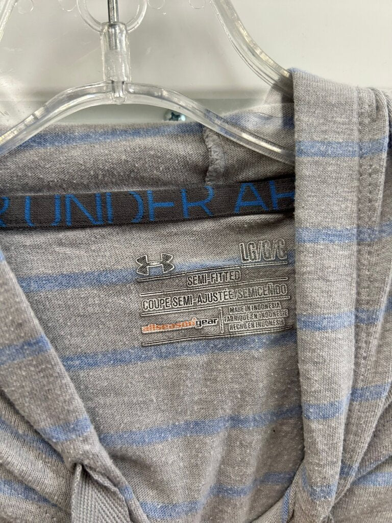 Under Armour Gray and Blue Striped Hoodie, L