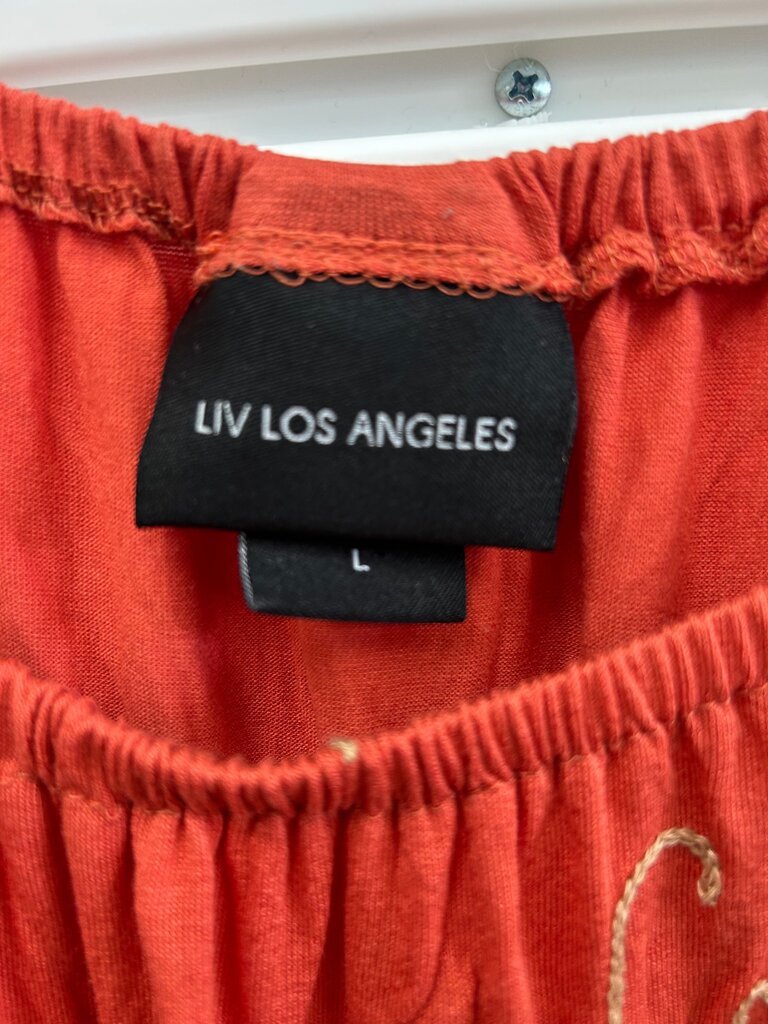 LIV Los Angeles Red Floral Off-Shoulder Top, L