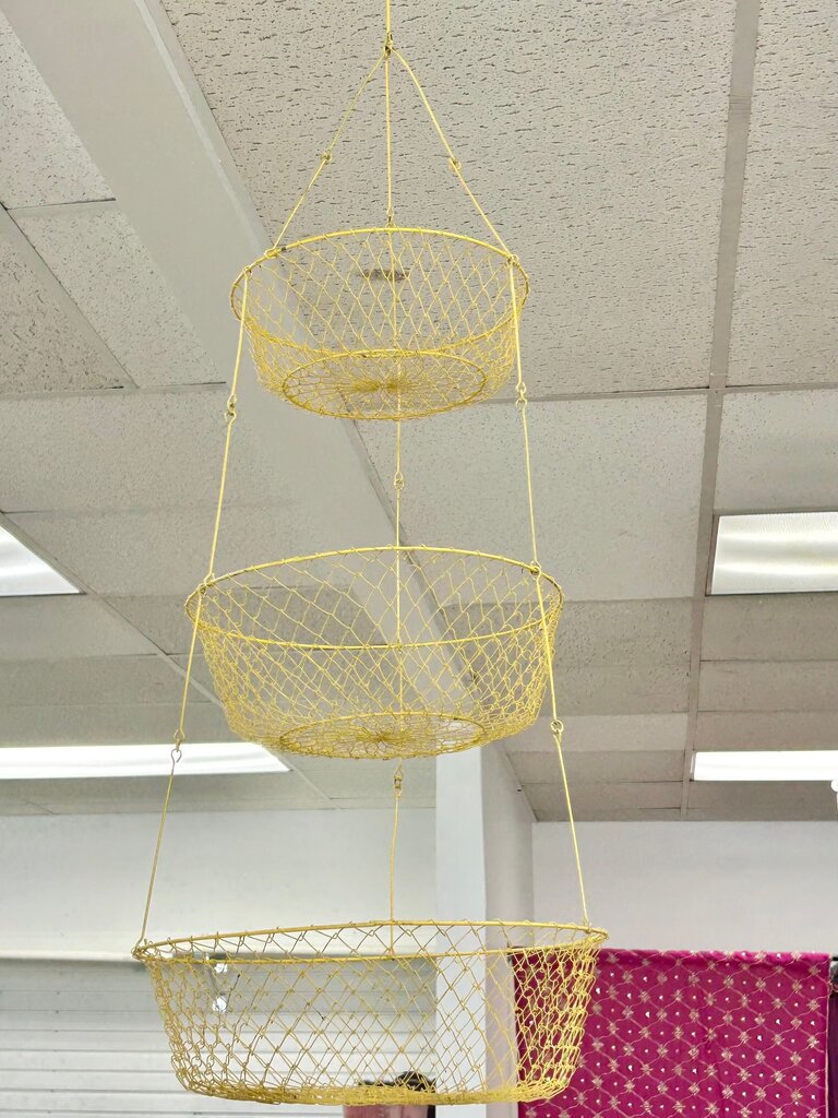 Three-Tiered Yellow Hanging Basket
