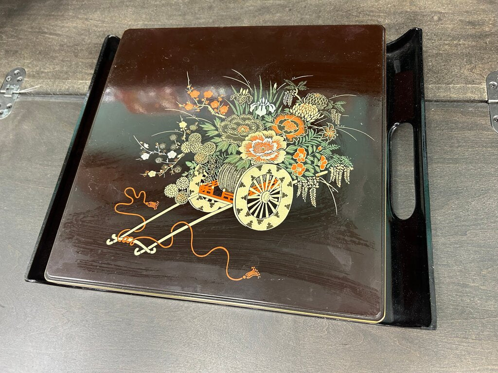 Vtg Japanese Lacquered Tray with Four Red Compartments