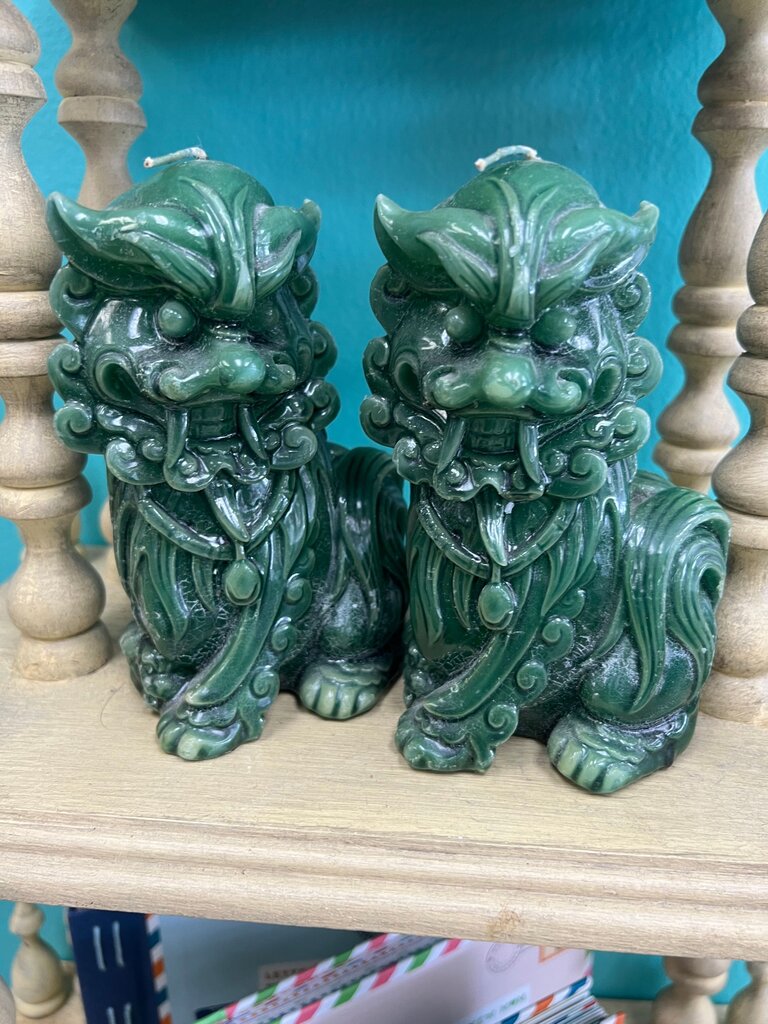 Green Foo Dog Guardian Lion Candles