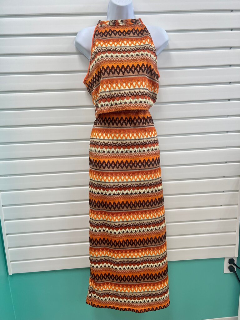2pc Orange + Brown Top w/ Maxi Skirt