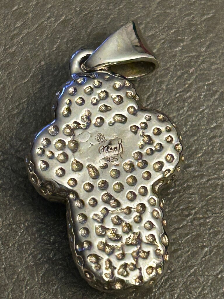Green Millefiore on Silver Cross Pendant