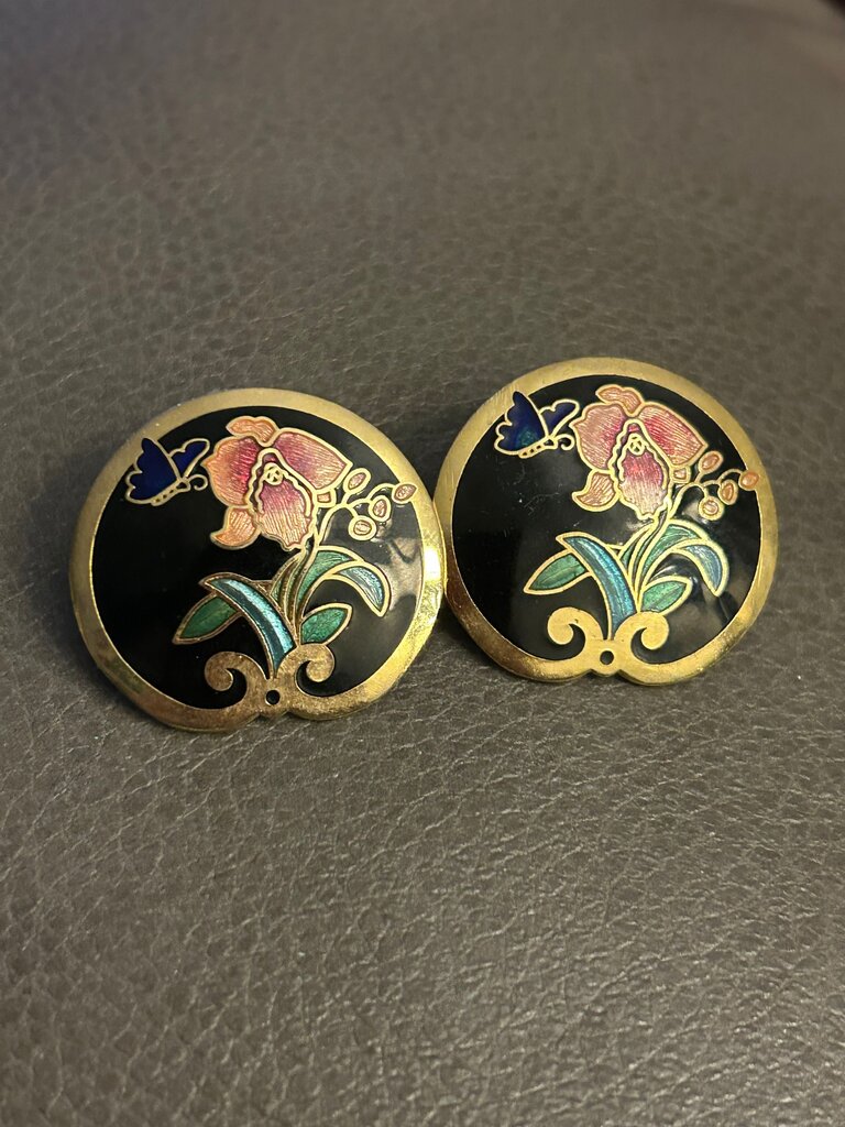 Vintage Floral Enamel Post Earrings