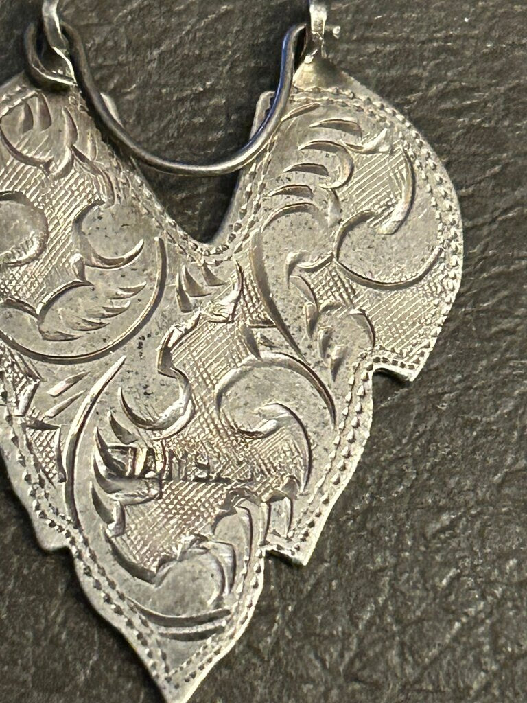 Vintage Sterling Silver Filigree Heart Earrings