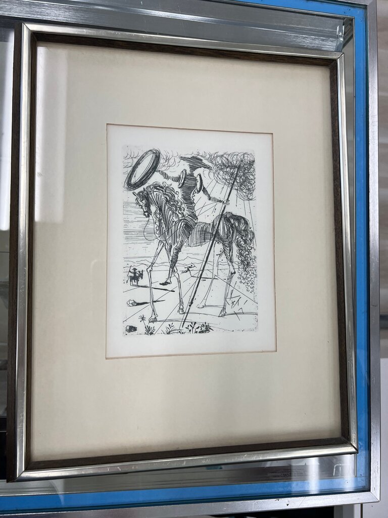 Vintage Salvador Dali "Don Quixote" Signed In Plate Framed Etching w/ Certificate