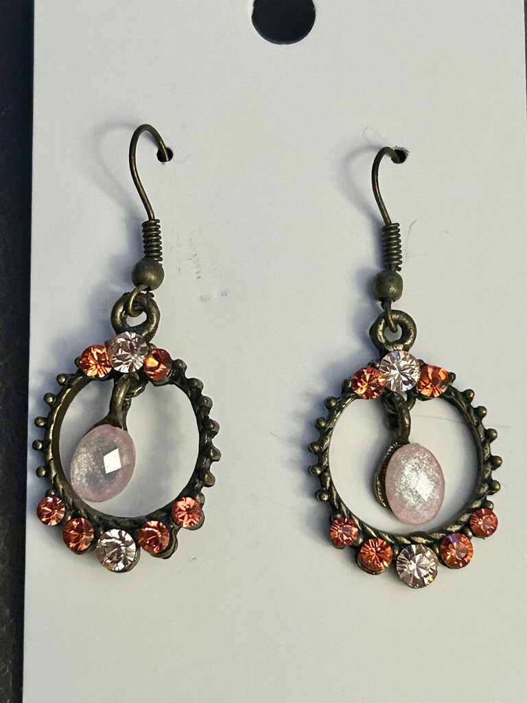 Drop Earrings with Pink and Orange Crystals