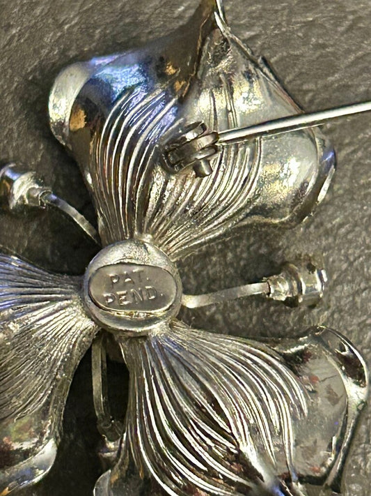 Vintage Silver Flower Brooch with Blue Stones