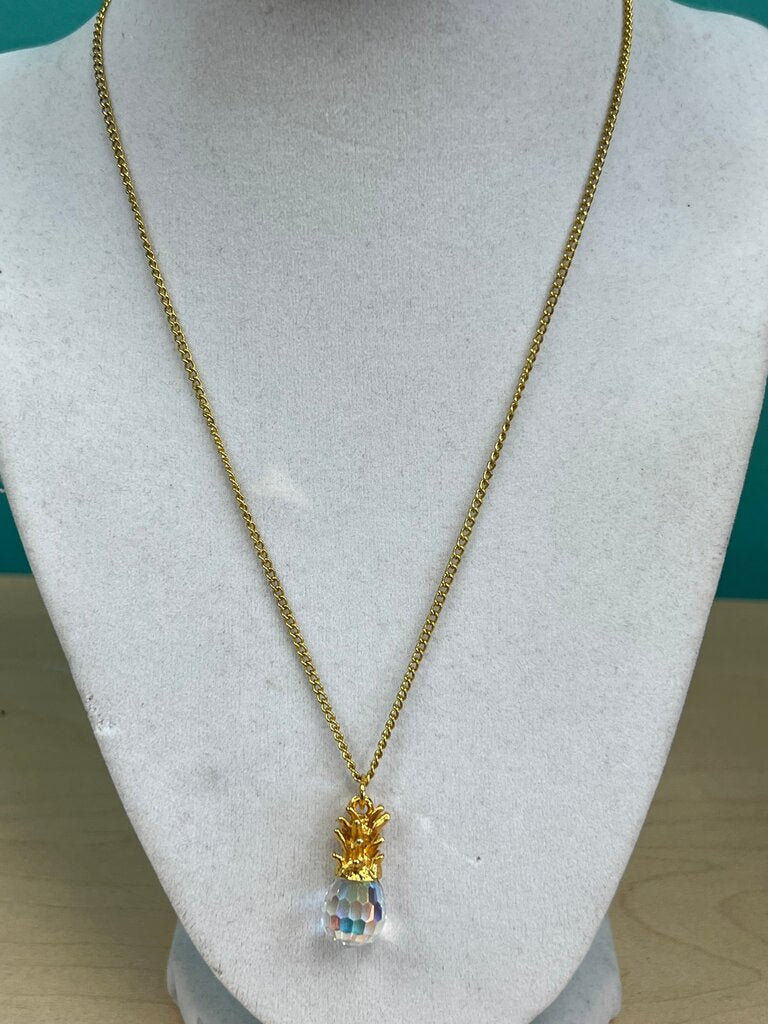 Faceted Pineapple Pendant Necklace Gold