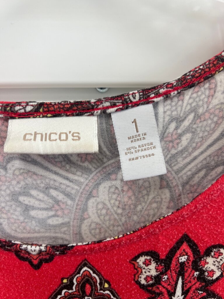 Chico's Women's Red Pattern Long Sleeve Top