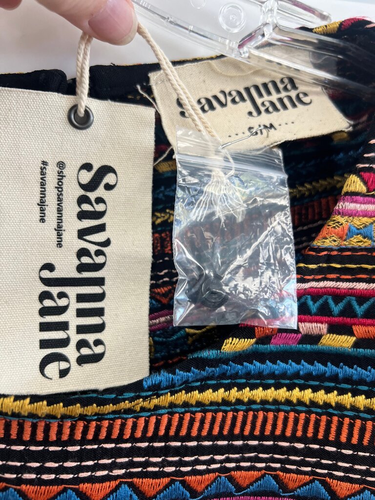Savana Jane Embroidered Black Top NWT