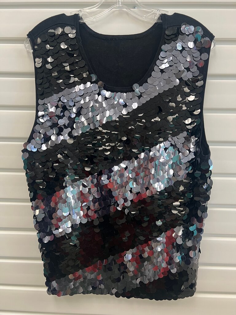 Black and Silver Sequin Sleeveless Top