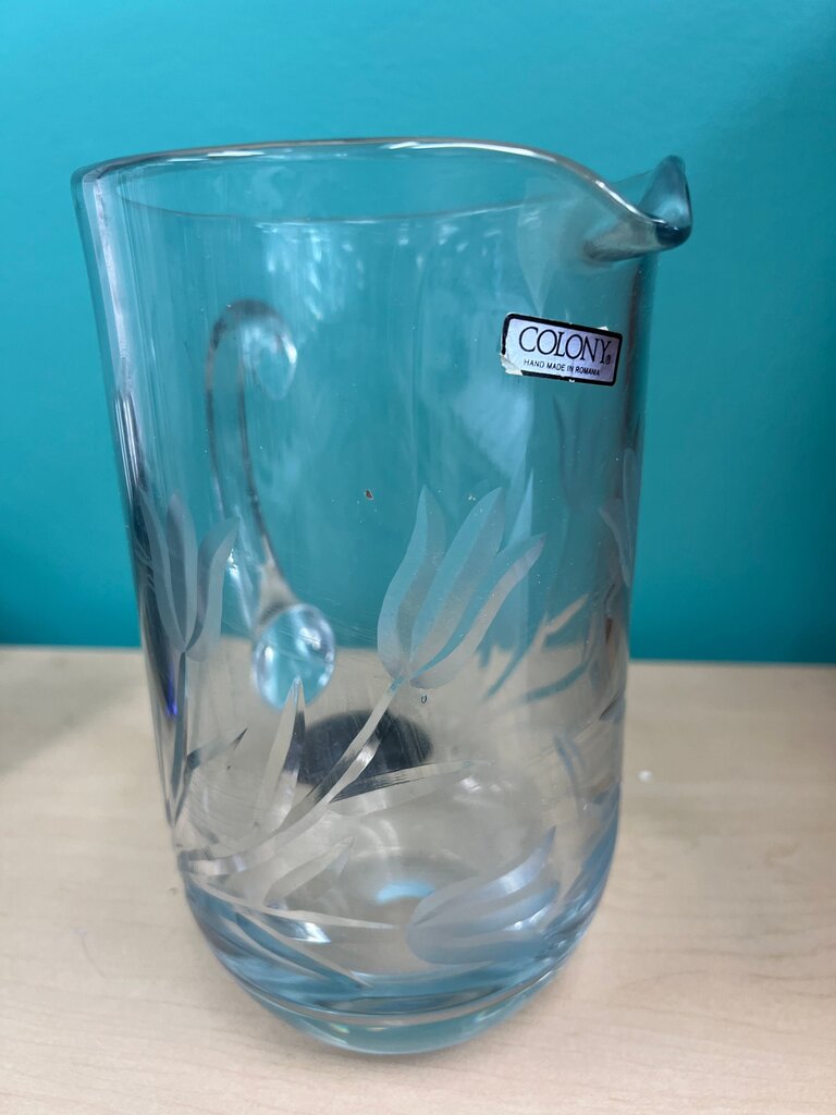 Colony Hand Made Clear Glass Pitcher with Floral Design