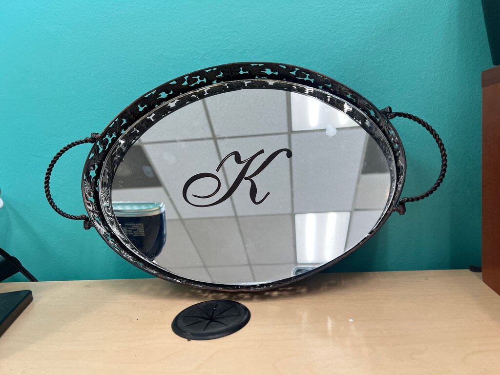 Decorative Oval Mirror with Initial K