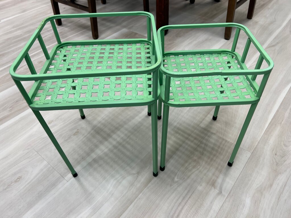 Mint Green Metal Side Tables/ Plant Stands, Pair