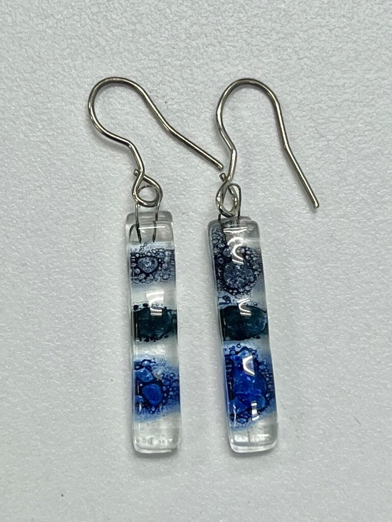 Handmade Glass Earrings with Blue and White Design