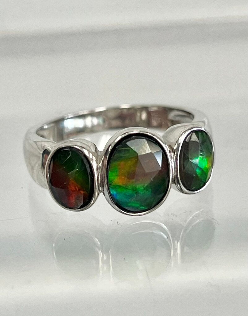 Sterling Silver Three Stone Ammolite Ring