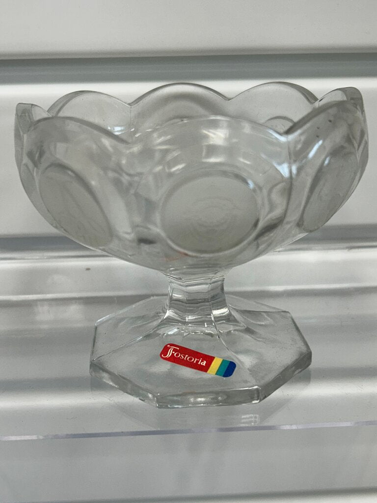 Vintage Fostoria Coin Pattern Clear Glass Footed Compote Candy Dish