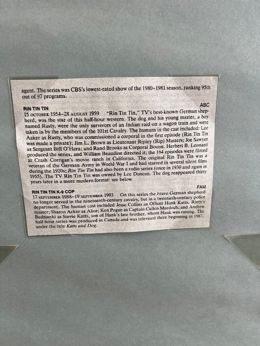 Framed Memorabilia of Rin Tin Tin TV Show