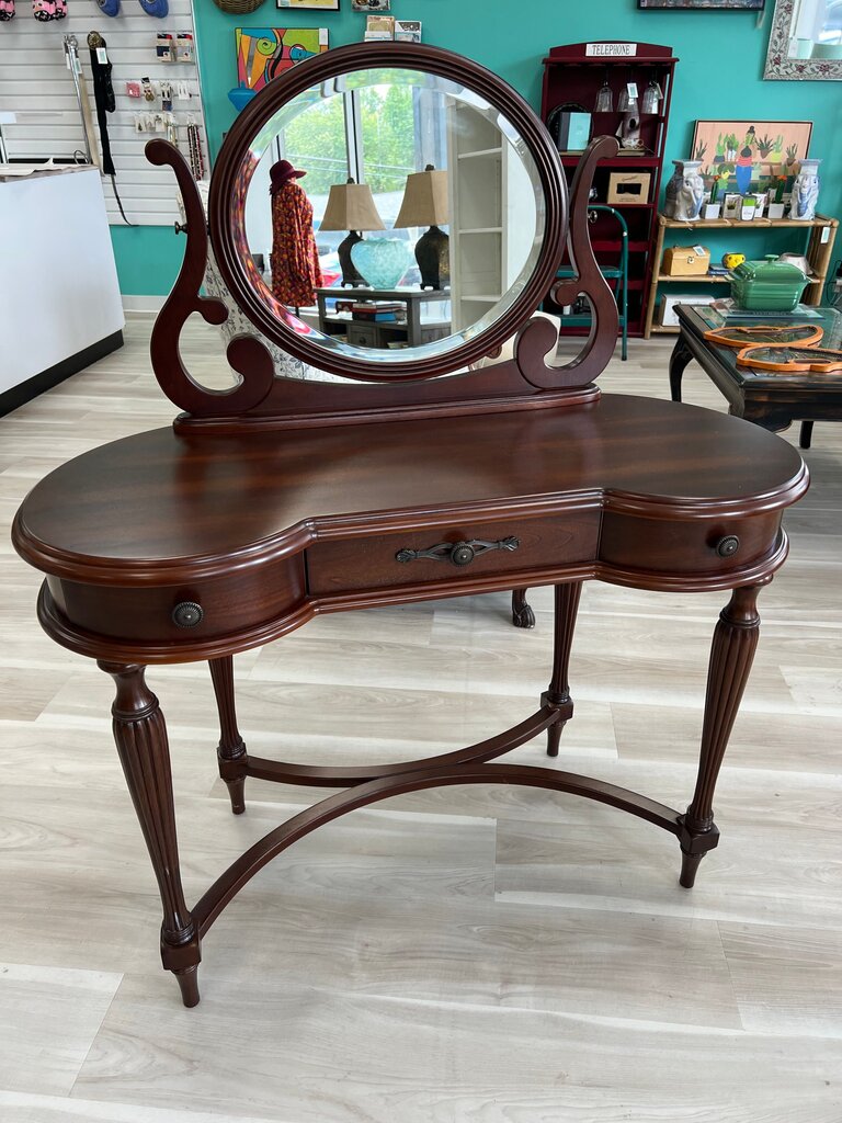 Vintage Wooden Vanity Table with Mirror