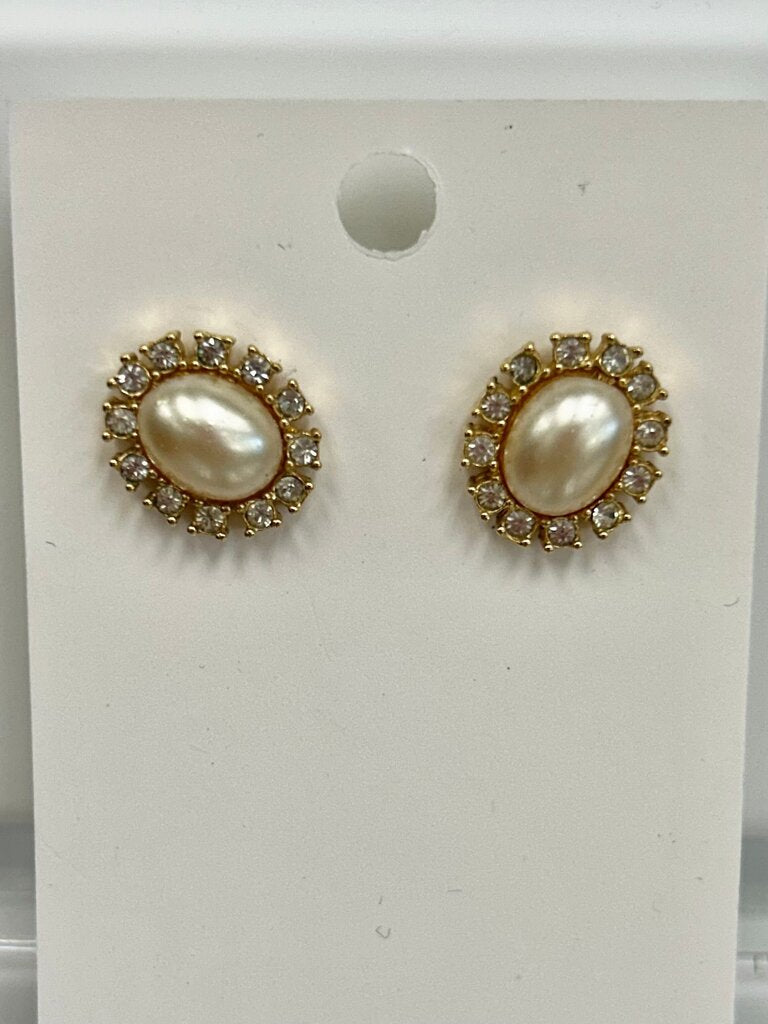 Faux Pearl and Rhinestone Earrings