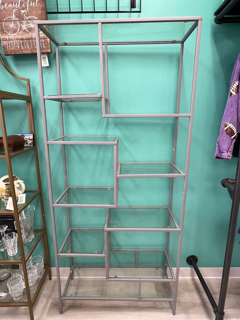 Silver Metal Glass Etagere Bookcase