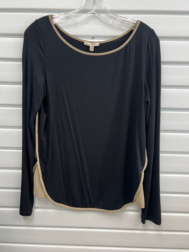 Bordeaux Black Tan Piped Long Sleeve Top M