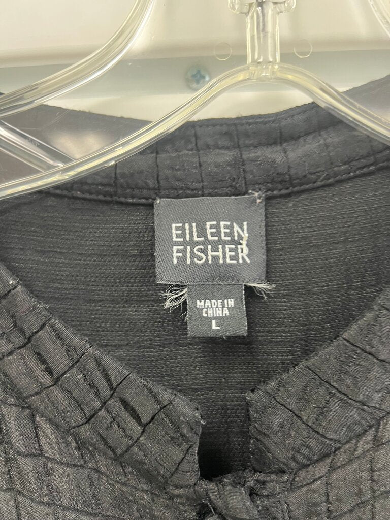 Eileen Fisher Black Silk Linen Grid Long Vest Dress L
