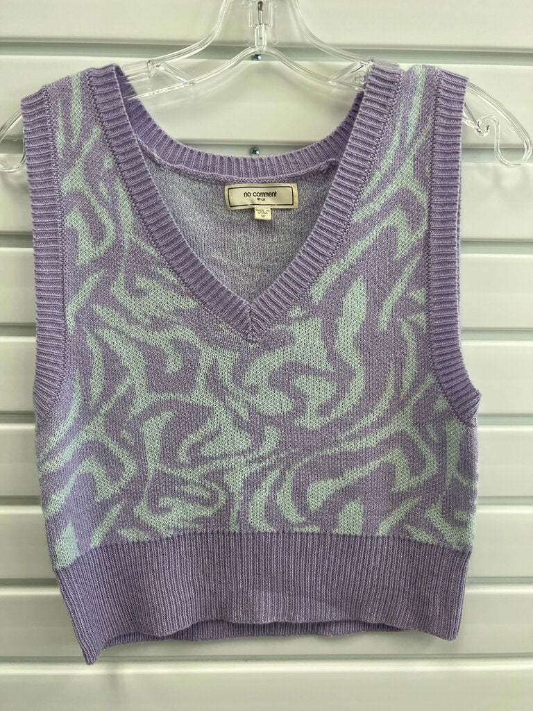 Purple Knit SleevNo Comment Lavender Swirl Cropped Sweater Vest Meless Top
