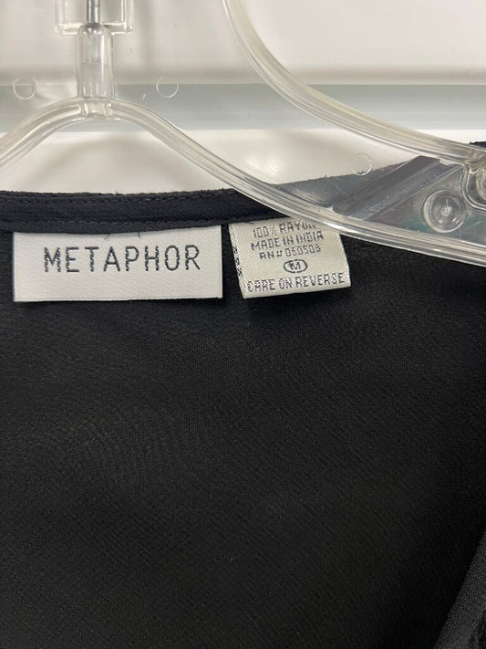 Metaphor Y2K Black Beaded Sequin Rose Chiffon Flutter Sleeve V-Neck Top Size M Whimsigoth Evening
