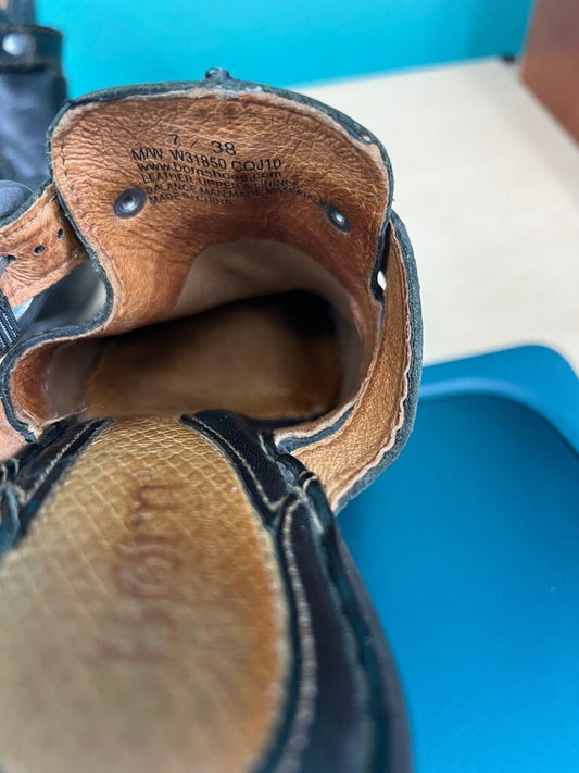 Born Leather Buckle Heeled Clog Mules