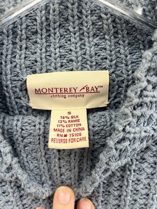 Monterey Bay Navy Chunky Cable Knit Mock Neck Sweater