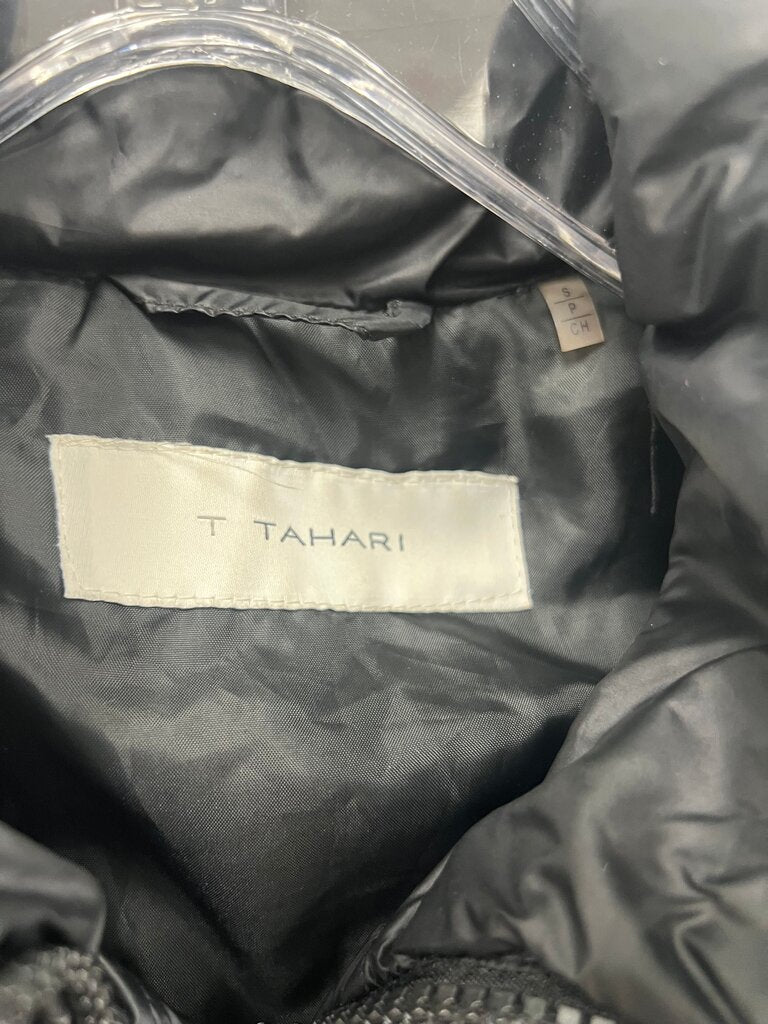 T Tahari Black Hooded Quilted Puffer Jacket