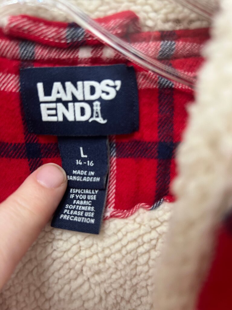 Lands’ End Red Plaid Sherpa Lined Hooded Flannel Shacket
