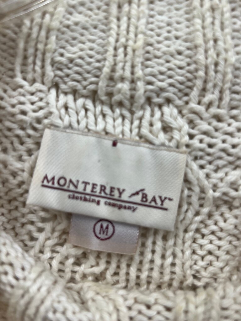 Monterey Bay Cream Ivory Chunky Cable Knit Mock Neck Sweater – Fisherman Style Pullover, Cozy Textured Knit – Size M