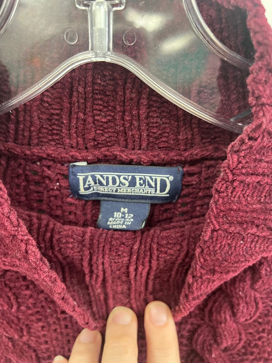 Vintage Lands’ End Burgundy Chenille Cable Knit Mock Neck Sweater – Wine Red Velvety Soft Pullover