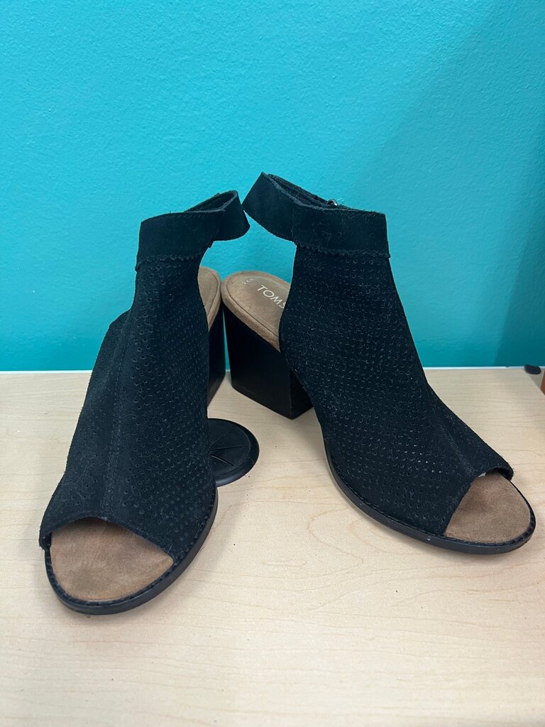 TOMS Black Open-Toe Heeled Booties