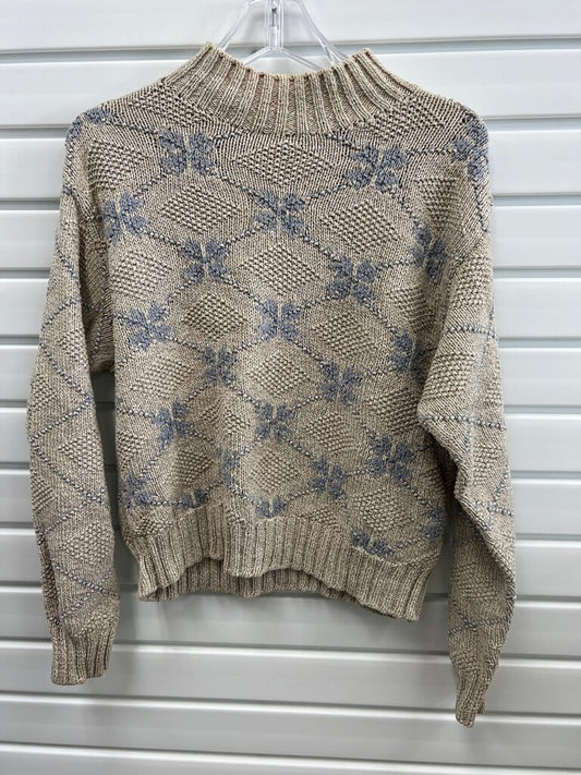 Vintage Lizsport Hand Knit Floral Lattice Cotton Sweater L